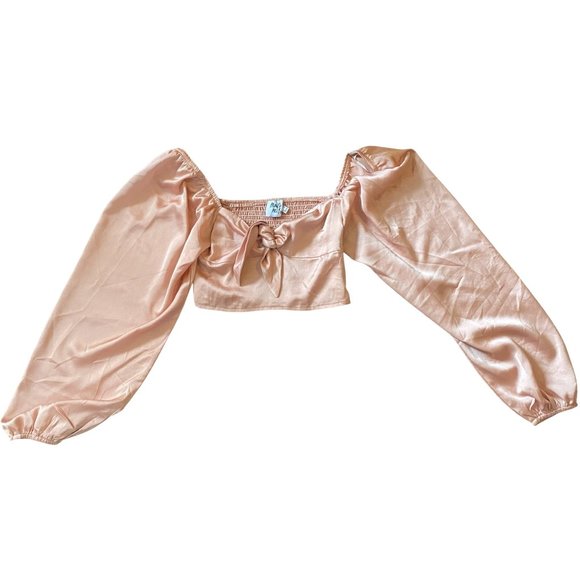 Princess Polly Cropped Tie Front Top with Bubble Sleeves 4 - Picture 4 of 5